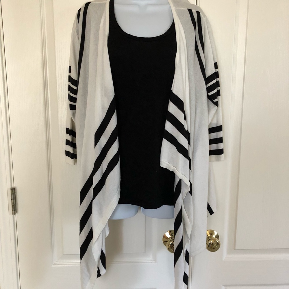 Striped open front cozy cardigan sweater